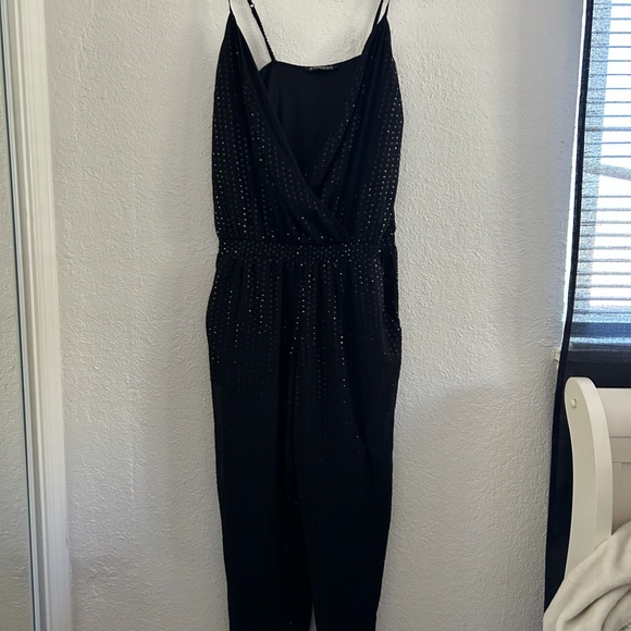 Express Medium Black Jumpsuit Sequin adjustable straps pockets - Picture 10 of 10